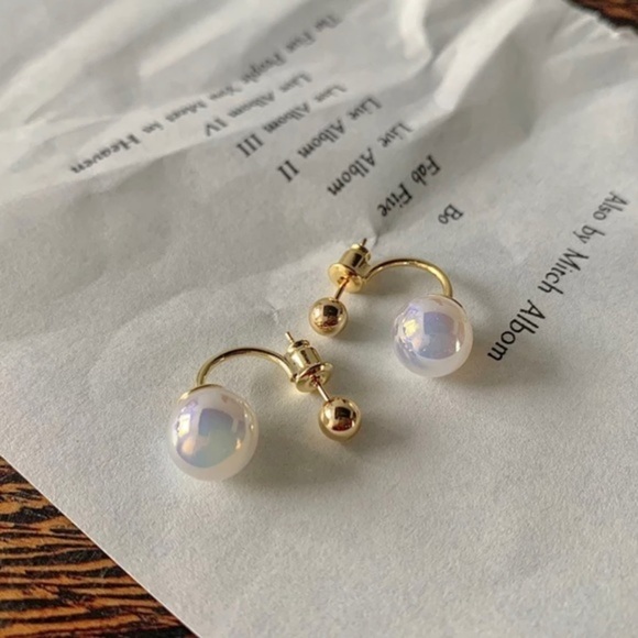 COPY - 18k Gold Plated and Irridescent Bead Earrings - Picture 3 of 8